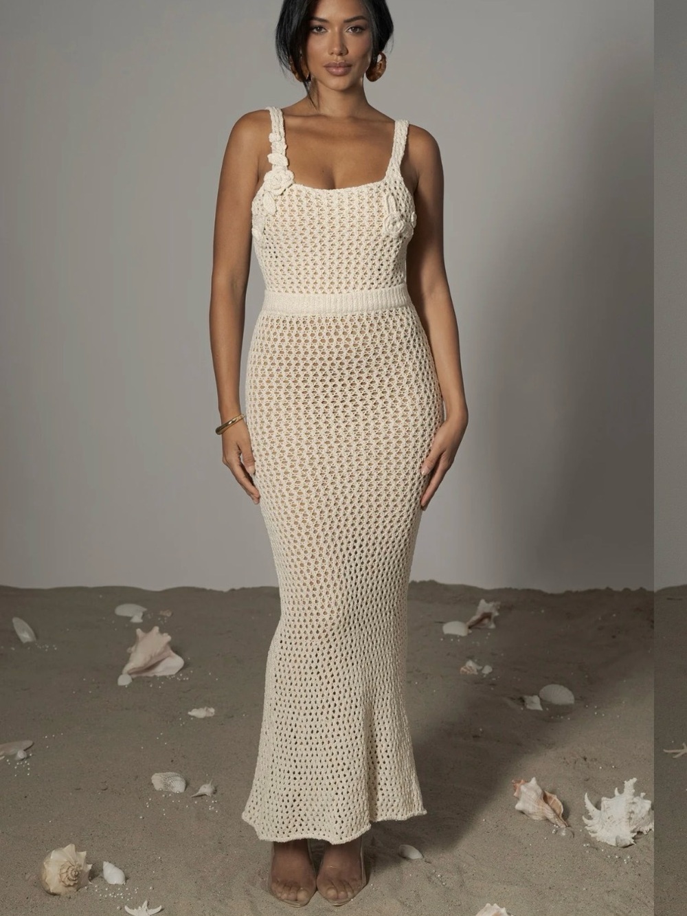 JLUXLABEL Cream Crochet Maxi Skirt Dress